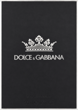 Dolce & Gabbana King Man woda perfumowana męska 50 ml, czarne pudełko z logo korony, widok z przodu.