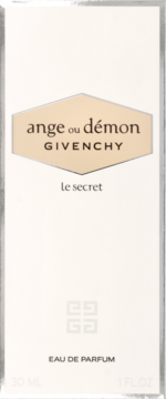 Białe opakowanie perfum Givenchy Ange ou Démon Le Secret, z beżową etykietą i czarnym napisem, widok z przodu.