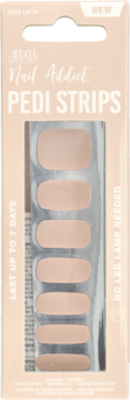 Ardell Nail Addict Pedi Strips Cafe Latte, beżowe naklejki do stóp, bez lampy, trwałe do 7 dni, w pudełku.