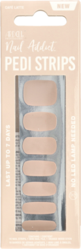 Ardell Nail Addict Pedi Strips Cafe Latte, beżowe naklejki do stóp, bez lampy, trwałe do 7 dni, w pudełku.