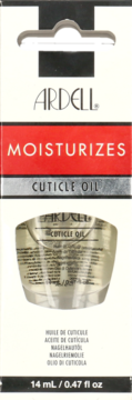 Opakowanie Ardell Cuticle Oil nawilżającego, biało-czerwone, z odblaskową buteleczką, widok z przodu.