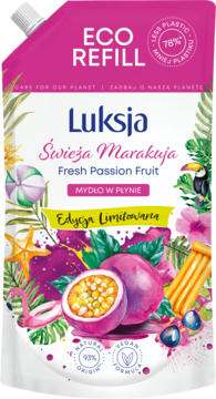 LUKSJA ,mydło w płynie, zapas, Świeża Marakuja, różne zapachy,przód