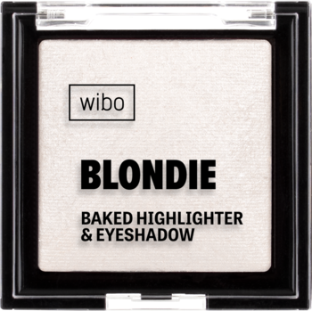 Wibo Blondie Baked Highlighter & Eyeshadow Diamond Glow w czarnym, kwadratowym kompakcie, widok z góry.