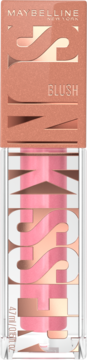 Maybelline Sunkisser Blush 05 Blazing Blush, różowy płynny róż z aplikatorem w różowo-złotym opakowaniu.