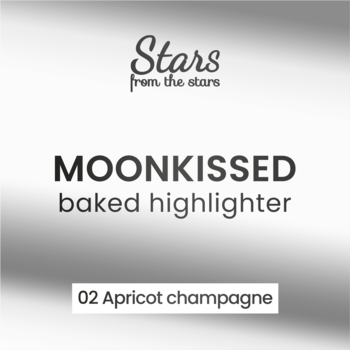 Karta produktu: Rozświetlacz Moonkissed Stars from the Stars w odcieniu 02 Apricot champagne, na szarym tle.
