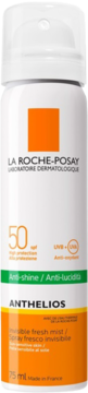 La Roche-Posay Anthelios niewidzialna mgiełka SPF 50+ do twarzy 75ml, biała butelka, widok z przodu.
