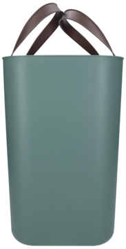 Rotho Albula Multi Bag 25L: cylindryczna, turkusowa torba z brązowymi uchwytami, widok z przodu.
