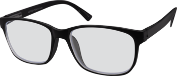 Czarne prostokątne okulary do czytania +2.0 z filtrem Blue Block, widok z góry pod kątem.