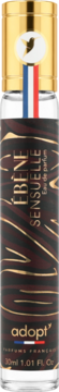 Woda perfumowana adopt' Ebene Sensuelle 30ml, ciemnobrązowa butelka ze złotymi falami, złota zakrętka z flagą Francji.