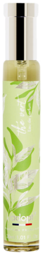 Adopt The Vert perfumy, zielona herbata, jasny flakon z białymi liśćmi, atomizer, widok z przodu.