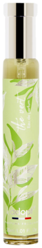 Adopt The Vert perfumy, zielona herbata, jasny flakon z białymi liśćmi, atomizer, widok z przodu.