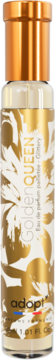 Perfumy Adopt' Golden Queen, złota butelka z metalicznym korkiem i błyszczącym, złotym wzorem.