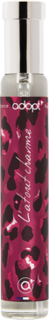 Adopt L'Atout Charme woda perfumowana w cylindrycznej butelce fuksji z czarnym leopardem, srebrna góra, widok z przodu.