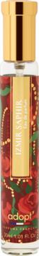 Perfumy adopt' Izmir Saphir eau de parfum 30ml, butelka z różanym wzorem i złotą etykietą, widok z przodu.