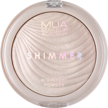 Okrągły rozświetlacz MUA Makeup Academy Peach Diamond w kompakcie, puder z falistym wzorem, widok z góry.