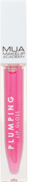 Fuksjowy błyszczyk Plumping Lip Gloss MUA Makeup Academy, przezroczysta tubka z białym korkiem, widok z przodu.