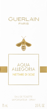 Guerlain Aqua Allegoria Nettare di Sole woda toaletowa, białe pudełko ze złotą pszczołą, 75ml, widok z przodu.