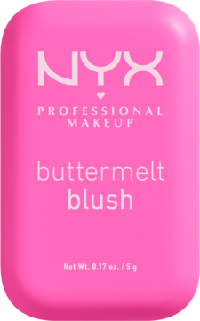 Hot pink NYX Buttermelt Blush w matowym prostokątnym opakowaniu z zaokrąglonymi rogami, widok z przodu.