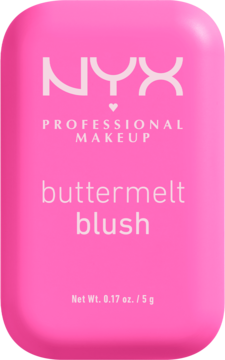 Hot pink NYX Buttermelt Blush w matowym prostokątnym opakowaniu z zaokrąglonymi rogami, widok z przodu.