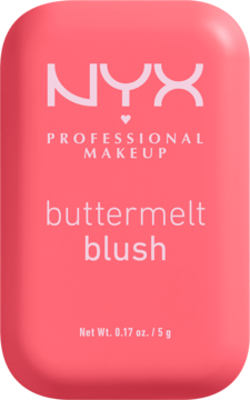 NYX Buttermelt Blush, róż do policzków, koralowy, prostokątny kompakt, aksamitne wykończenie.
