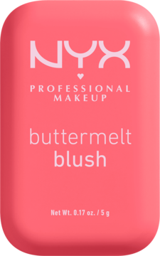 NYX Buttermelt Blush, róż do policzków, koralowy, prostokątny kompakt, aksamitne wykończenie.