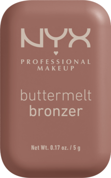 NYX Buttermelt Bronzer Butta Biscuit, matowy kompakt w odcieniu różowego brązu, z zaokrąglonymi rogami, widok z przodu.