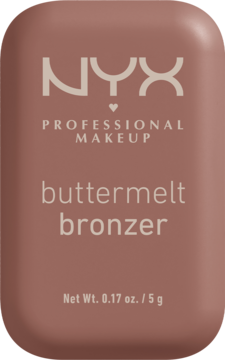 NYX Buttermelt Bronzer Butta Biscuit, matowy kompakt w odcieniu różowego brązu, z zaokrąglonymi rogami, widok z przodu.