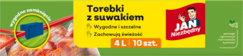 Opakowanie zielono-żółtych torebek z suwakiem JAN Niezbędny. 4L, 10 sztuk. Zapewniają świeżość i szczelność.