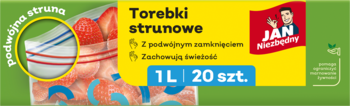 Torebki strunowe Jan Niezbędny 1L, 20 sztuk, z podwójnym suwakiem, do przechowywania żywności.