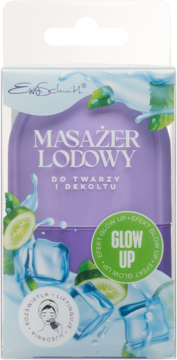 Ewa Schmitt Masażer Lodowy do twarzy i dekoltu, w przezroczystym pudełku z grafiką lodu i ogórka.