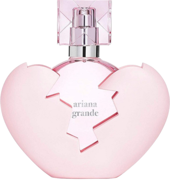 Woda perfumowana Ariana Grande Thank U, Next w bladoróżowym flakonie w kształcie pękniętego serca.