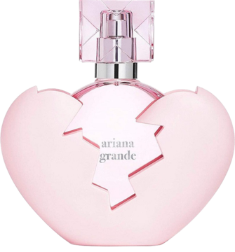 Woda perfumowana Ariana Grande Thank U, Next w bladoróżowym flakonie w kształcie pękniętego serca.