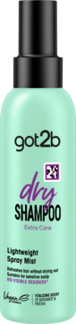 Miętowy suchy szampon got2b Lightweight Spray Mist, widok z przodu. Z bergamotką i frezją, bez śladów.