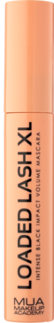 Mascara MUA Loaded Lash XL Intense Black Impact Volume, brzoskwiniowa tubka, widok z przodu.