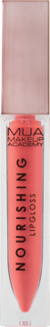 Błyszczyk do ust MUA Makeup Academy Nourishing Lipgloss w łososiowym odcieniu, pionowy widok z przodu.
