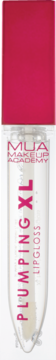 MUA Plumping XL błyszczyk do ust w przezroczystej tubce z różową nakrętką i napisem PLUMPING XL, widok z przodu.