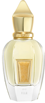 Xerjoff Elle, orientalno-kwiatowa woda perfumowana w eleganckim flakonie ze złotym korkiem, widok z przodu.