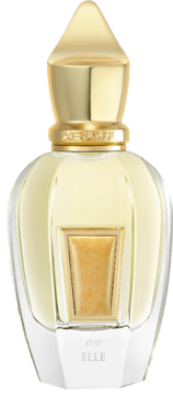 Xerjoff Elle, orientalno-kwiatowa woda perfumowana w eleganckim flakonie ze złotym korkiem, widok z przodu.