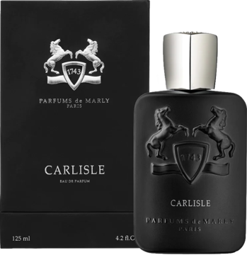 Carlisle Parfums de Marly woda perfumowana 125ml, czarna matowa butelka i pudełko z srebrnym herbem.