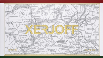Xerjoff XJ 1861 Decas perfum box: elegant white with gold embossed logo, antique map, red & green borders.