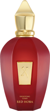 Xerjoff Red Hoba, orientalna woda perfumowana w unikalnej, fasetowanej czerwonej butelce ze złotą zakrętką.