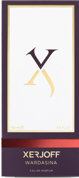 Fioletowe pudełko wody perfumowanej Xerjoff Wardasina 100ml. Złote logo X na białym tle, widok z przodu.