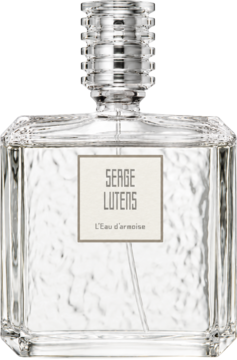 Szklana butelka Serge Lutens L'eau D'armoise, woda perfumowana, widok z przodu, z fakturowanym szkłem i metalową zakrętką.