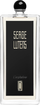 Perfumy Serge Lutens L'Orpheline, minimalistyczny flakon, czarna etykieta, czarny korek, zapach piżmo-kadzidło.