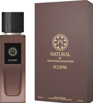 Perfumy The Woods Collection Eclipse, 100ml, brązowy flakon i pudełko. Kompozycja z nutami drzewnymi i bursztynu.