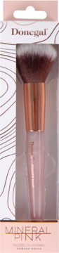 Donegal Mineral Pink pędzel do pudru w opakowaniu, różowa rączka, miedziana skuwka, dwukolorowe włosie.
