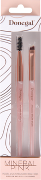 Donegal Mineral Pink: zestaw różowych pędzli do brwi i rzęs w białym pudełku z falistymi wzorami.