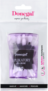 Donegal dwustronne aplikatory do cieni w przezroczystym woreczku foliowym, 30 sztuk, widok z przodu.
