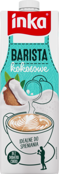 Inka Barista kokosowe, biały karton, turkusowy wzór, napój roślinny idealny do spieniania kawy, bez cukru.