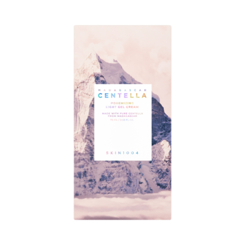 Krem SKINFOOD MEDICURIOUS CENTELLA PORELESS SKIN CREAM w białym pudełku z górskim motywem, widoczny z przodu. Redukuje pory.
